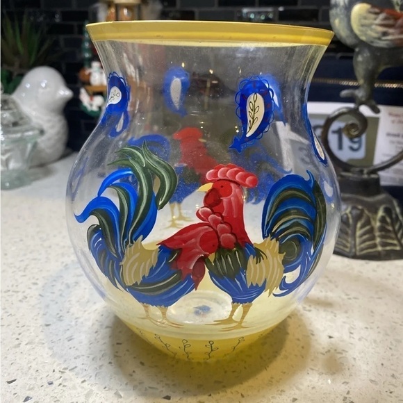 Lenox Morning Sunshine Rooster Hand Painted Glass VASE - Picture 1 of 5